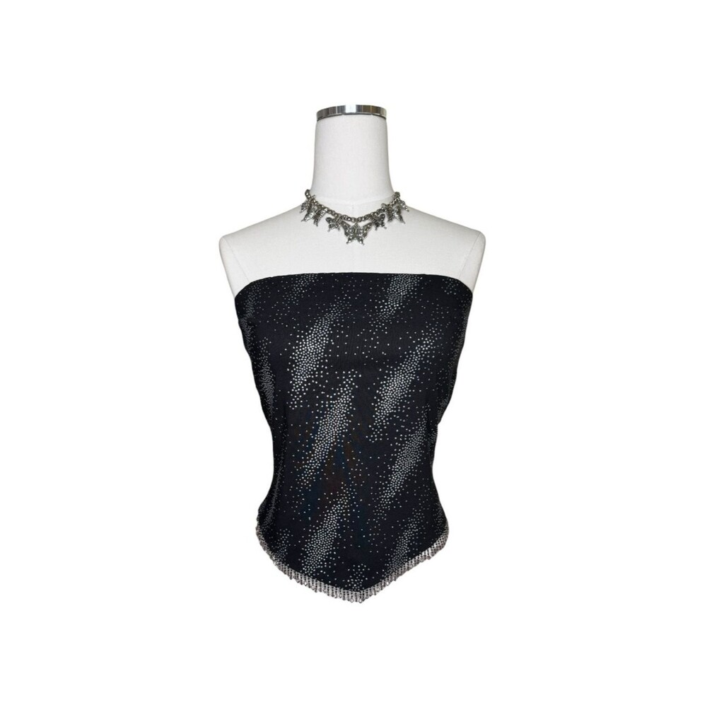 Y2K Finesse Black Strapless Glitter Beaded Strapless Tube Top Size Medium